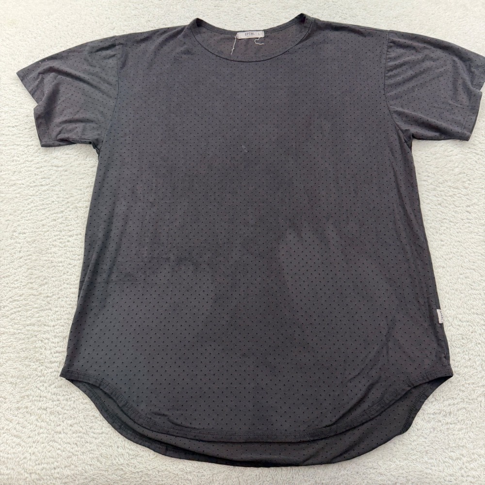 EPTM Mens Dark Gray‎ Perforated Crew Neck T-Shirt Size Large Made in USA
